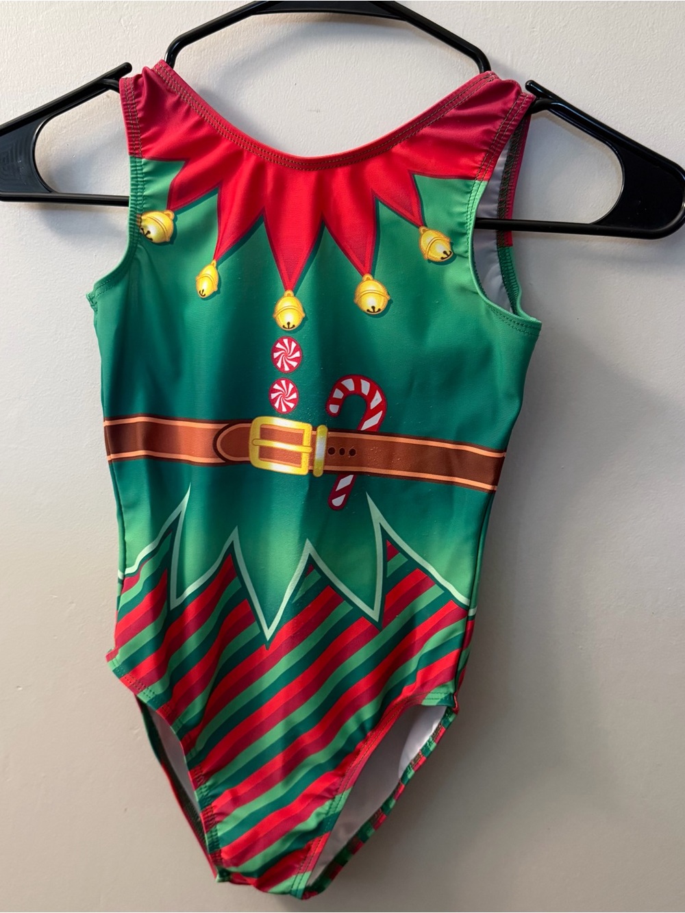 Destira Holiday Elf Green & Red Kids Gymnastics Leotard